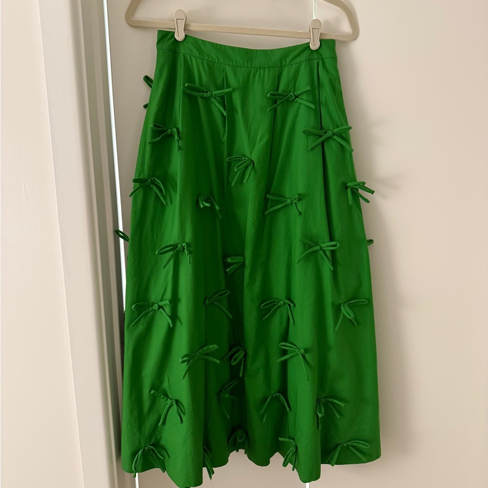 Anthropologie Green A-Line Skirt with Bow Details